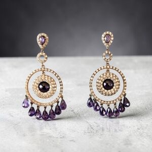 David Tutera Embellished Purple Gold Tone Rhinestone Dangle Drop Earrings Party
